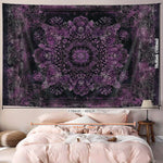 tapisserie murale mandala floral violette boho chic salon chambre décoration polyester moderne