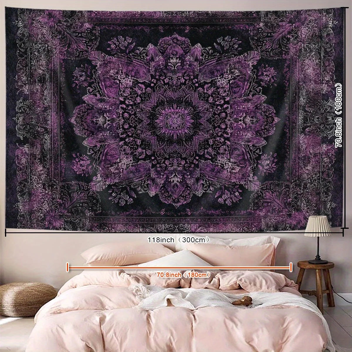 tapisserie murale mandala floral violette boho chic salon chambre décoration polyester moderne