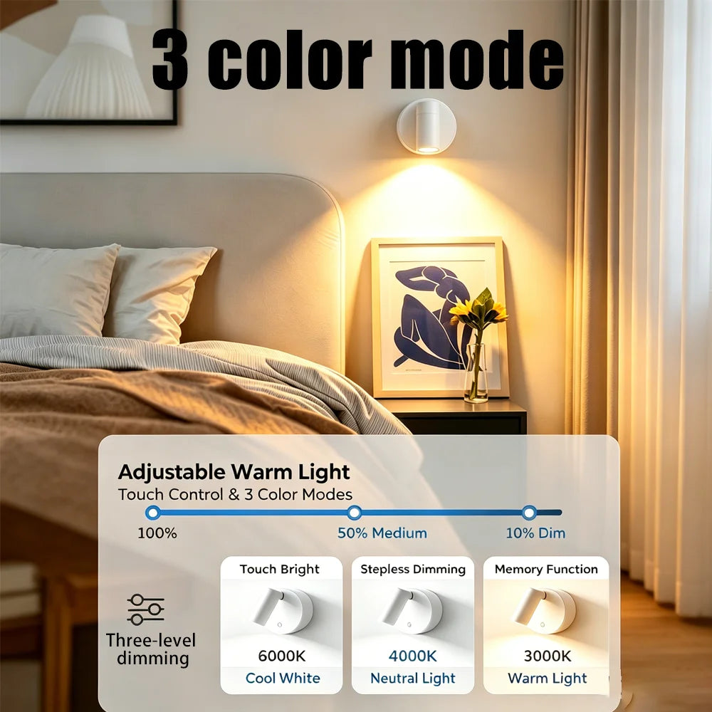 lampe murale spot magnétique rechargeable led noir moderne vis usb rechargement