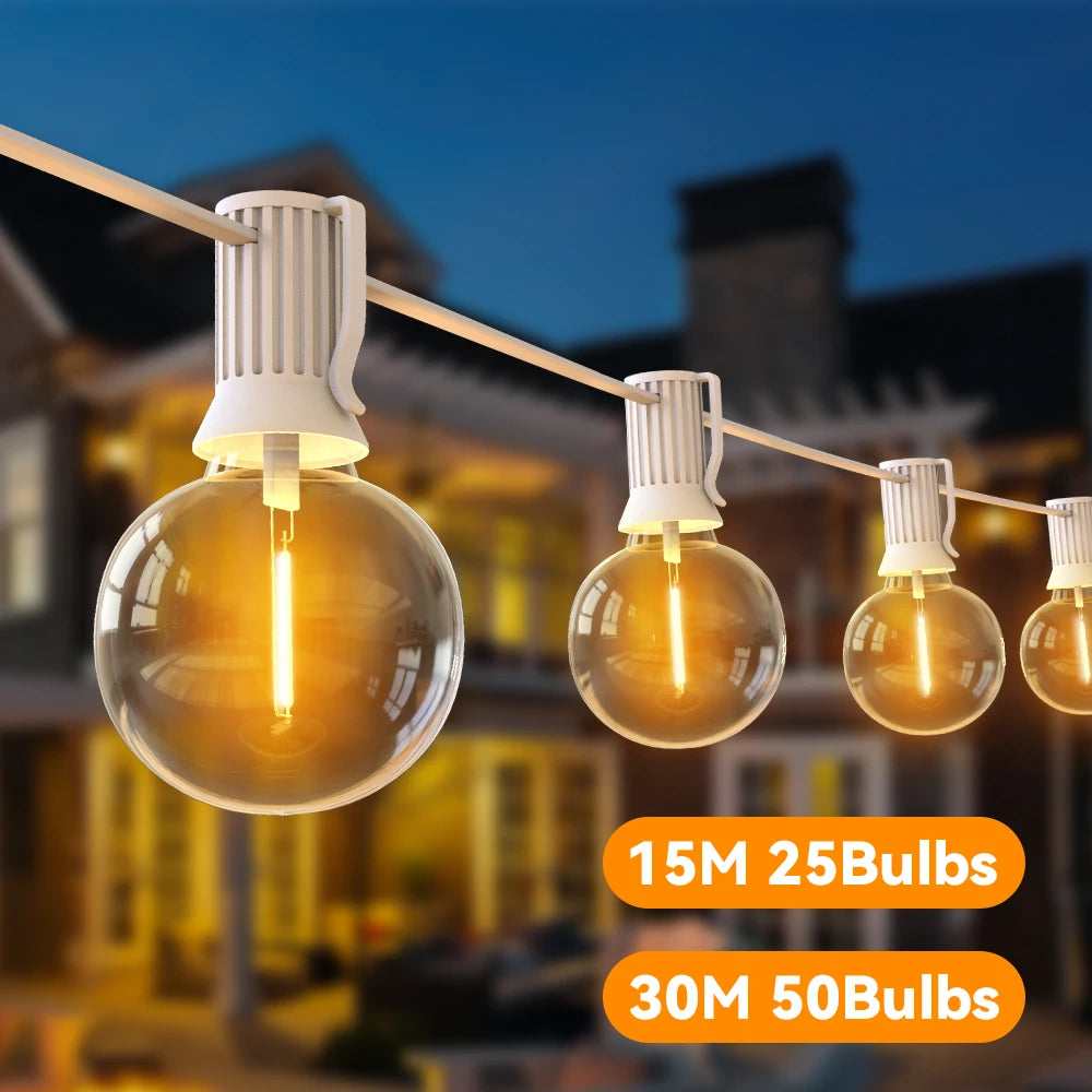guirlande lumineuse led transparente 30m 50 ampoules g40 scintillement blanc moderne vintageextérieur noël mariage