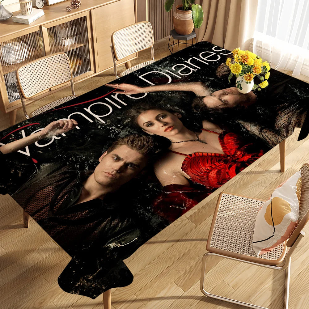nappe table rectangulaire imperméable motif serie vampire noir rouge fête mariage banquet