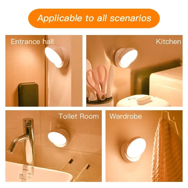 veilleuse nuit lampe led rechargeable aimant magnétique rotation 360 blanc moderne sensor motion detection