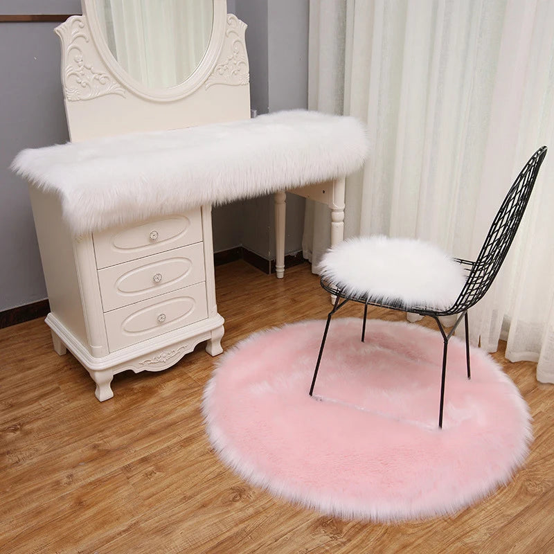 tapis fourrure synthétique moderne blanc rose doux salon chambre decoration 100cm 120cm