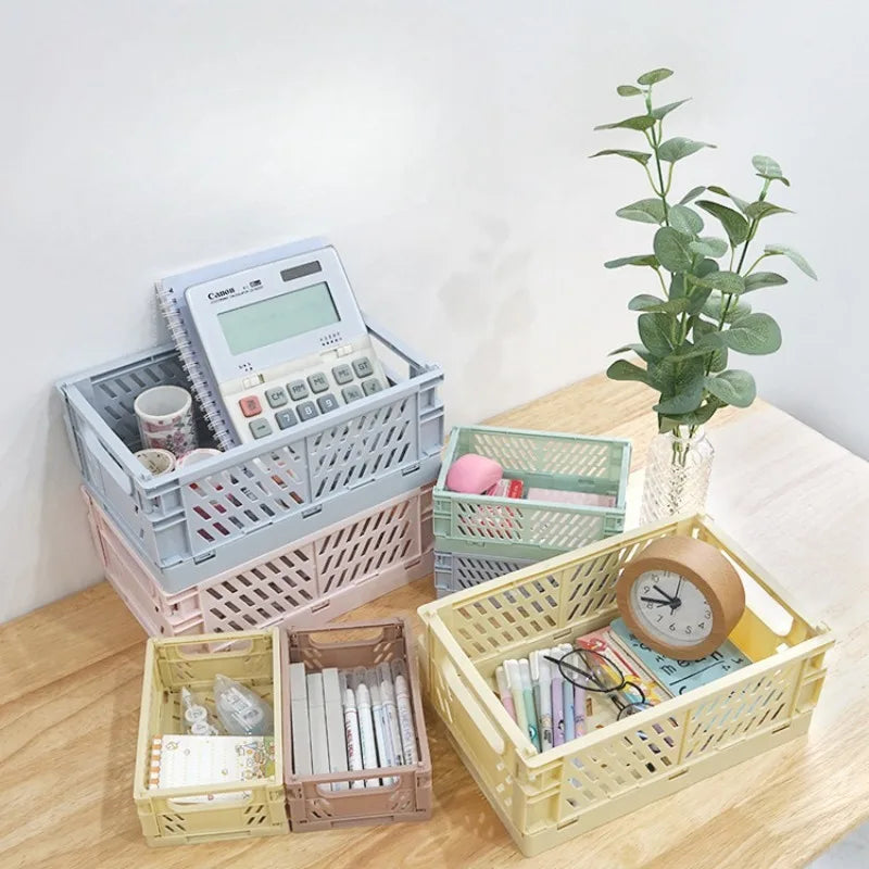 paniers rangement pliables moderne rose bleu beige vert cosmétiques papeterie étudiant