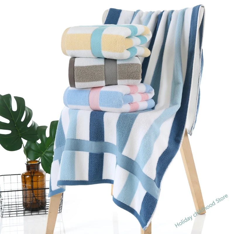 serviettes bain coton rayées bleu clair moderne absorbantes rapide sécher machine washable