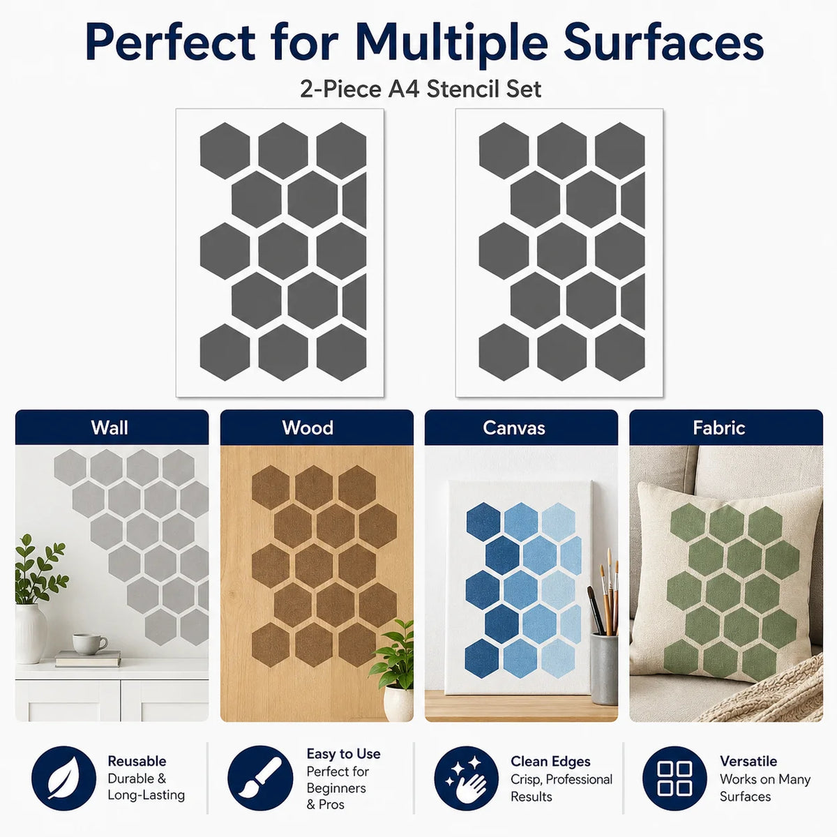 gabarits peinture géométrique moderne blanc adhésifs A4 hexagonaux décoration murale DIY