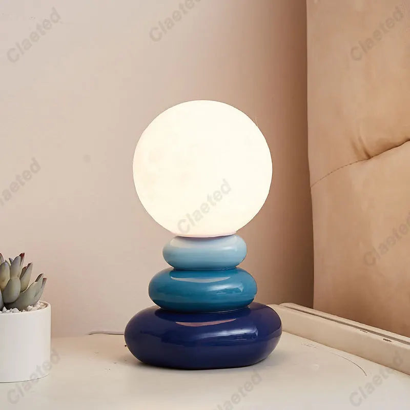 Lampe de chevet en pierre colorée empilée noire