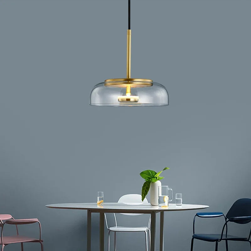 luminaire suspension verre moderne doré transparent brillant câble noir chambre salon éclairage nordique chambre