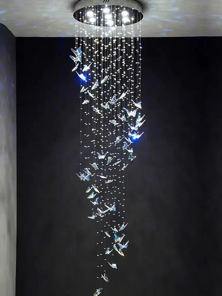 suspension lumineuse transparente papillons relief moderne salle bain lumière chaude bleu clair certification rohs