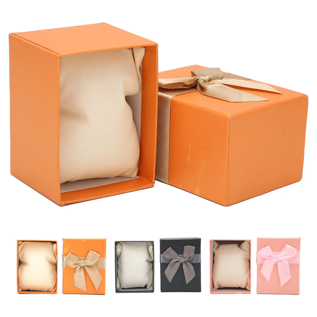boîtes cadeau classiques orange noir rose soie beige ruban montres bracelets occasionnels spéciales