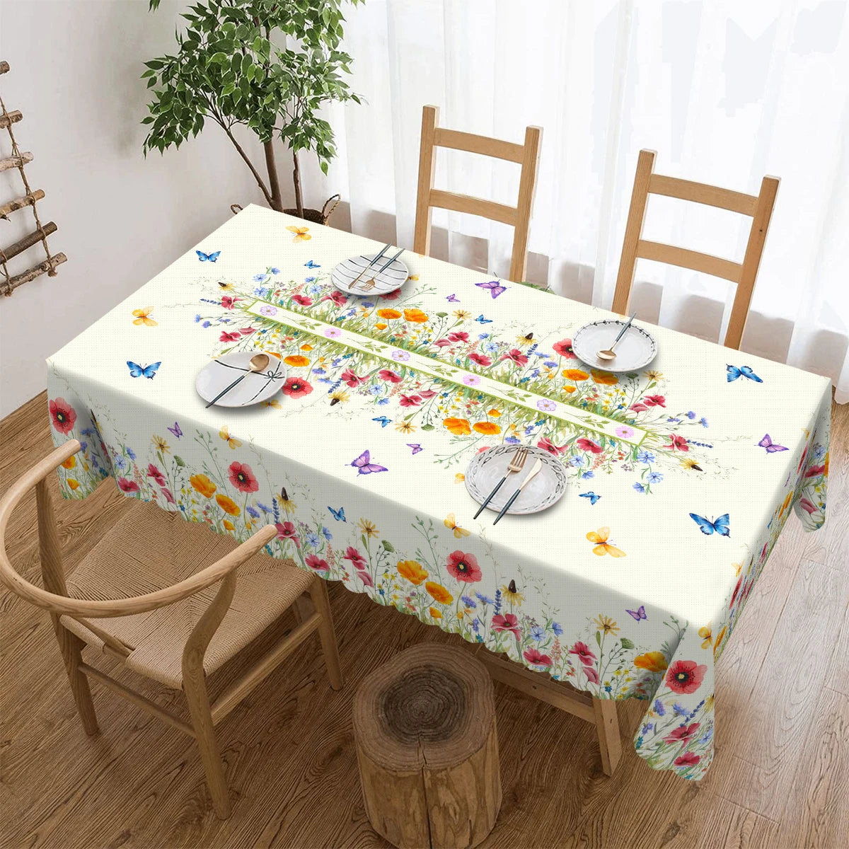 nappe fleur printemps imperméable lavable extérieur mariage fête verte multicolore bordure carreaux adhésifs