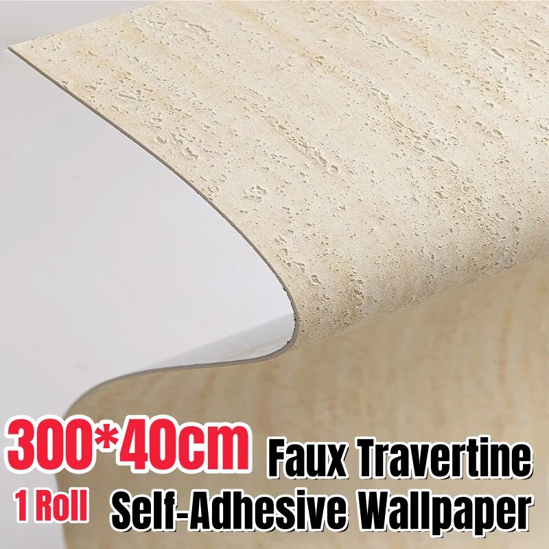 papier peint auto adhésif marbre imitation travertin moderne résistant humidité antimoisissure absorption son