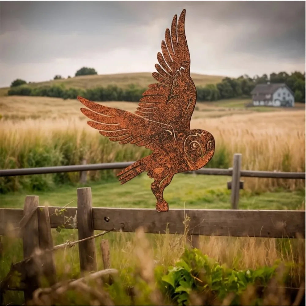 décoration extérieure sculpture oiseau métal bronze rustic artisanal 30x19.5cm jardin unique