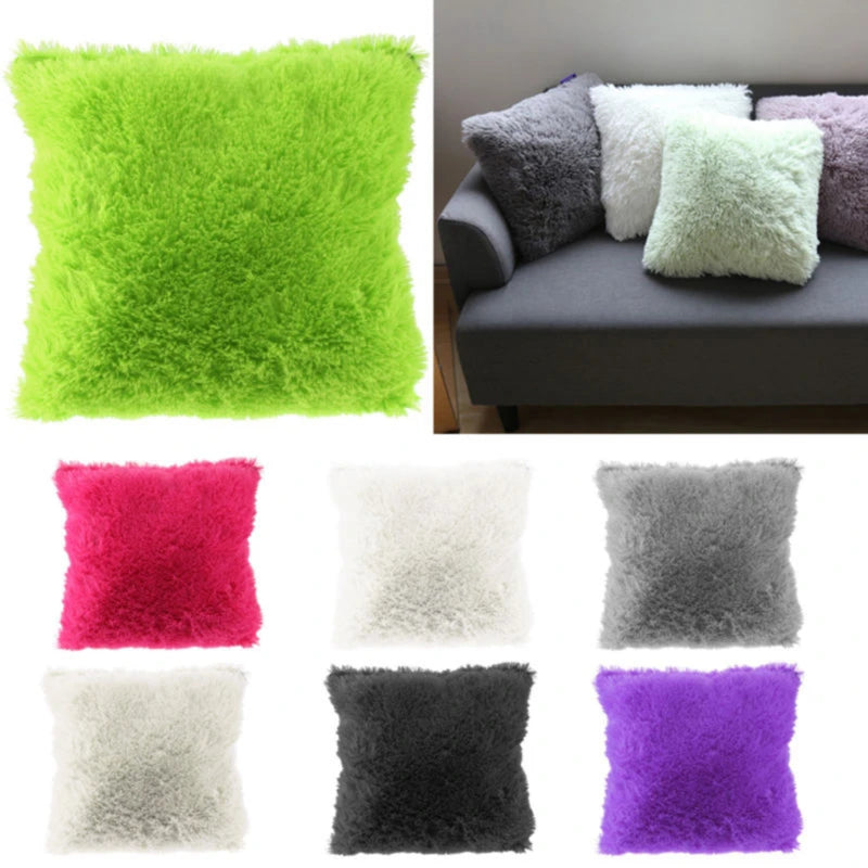 coussins decoratifs poilus duveteux lavables moderne rose vif rouge vert foncé blanc turquoise orange