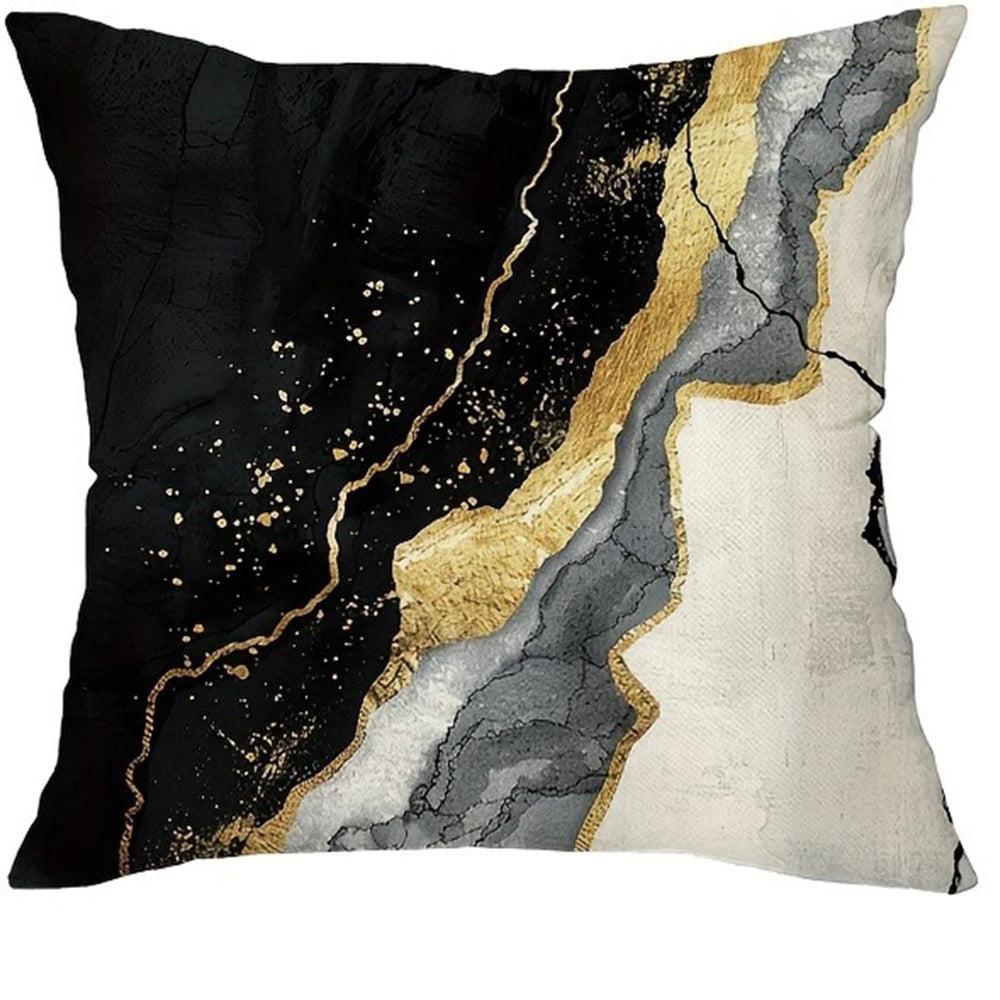 taies d'oreiller imprimées marbre veines dorées contemporain maison salon 45x45cm polyester peachskin