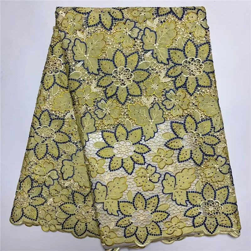 tissu polyester dentelle fleurs feuilles mariage vert jaune rose bleu marron opaque écologique soluble