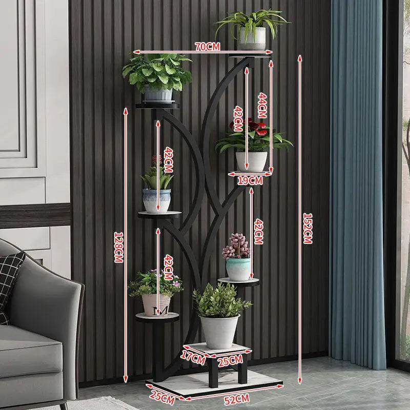 meuble plantes moderne minimaliste noir doré blanc structure arborescente plateaux simples