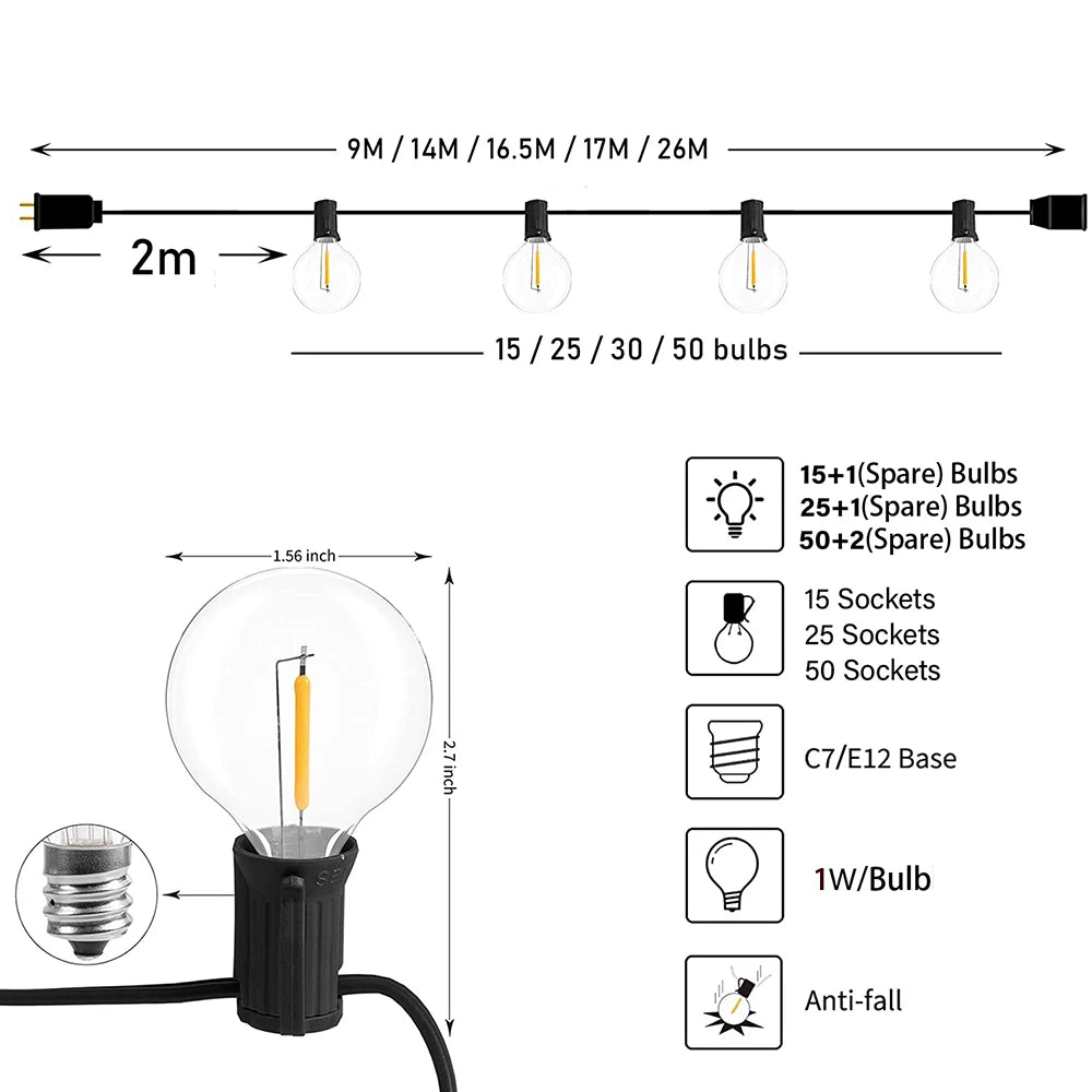guirlande lumineuse transparente moderne 15 ampoules led 9m clips étanche extérieure