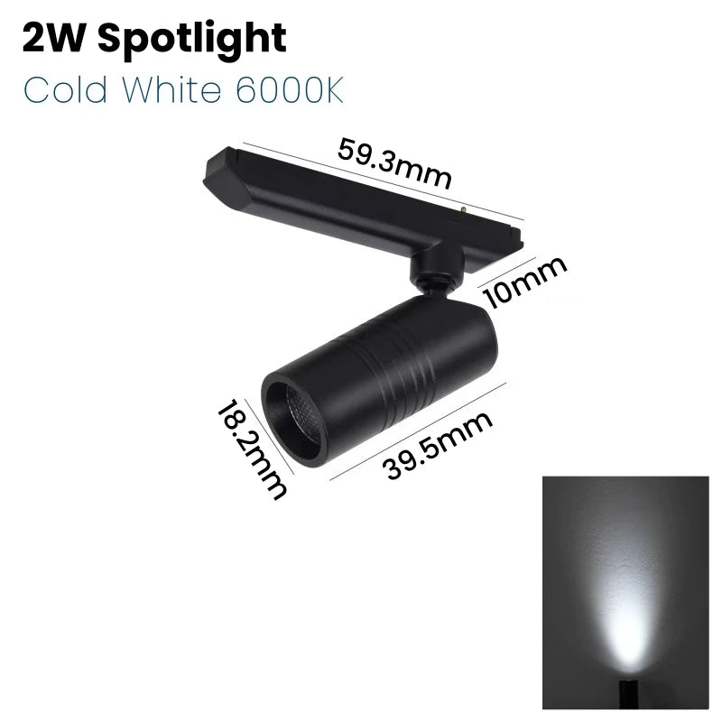 projecteur led noir moderne aimanté rail 12v 2w 2000lm industrial