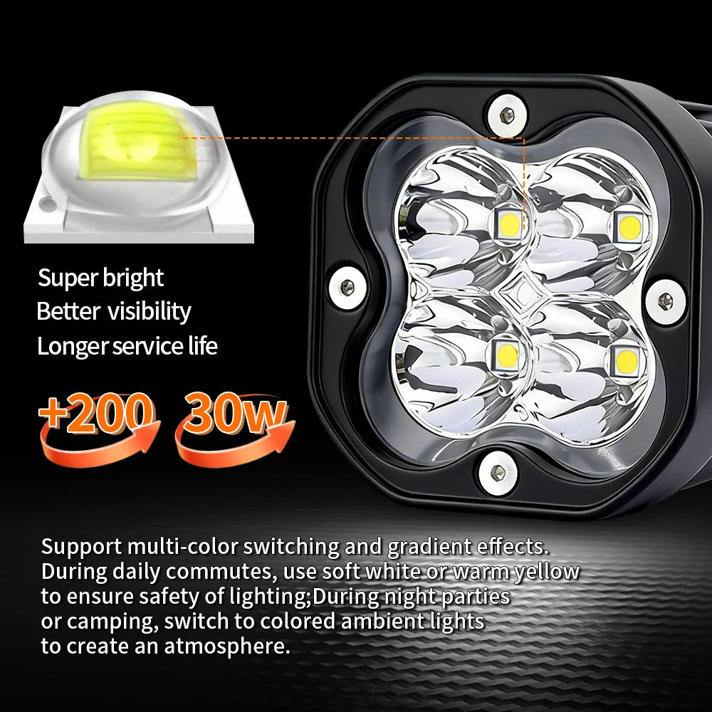 lampe led phare antibrouillard jaune blanc noir moderne robuste tout terrain ip68 12v 24v