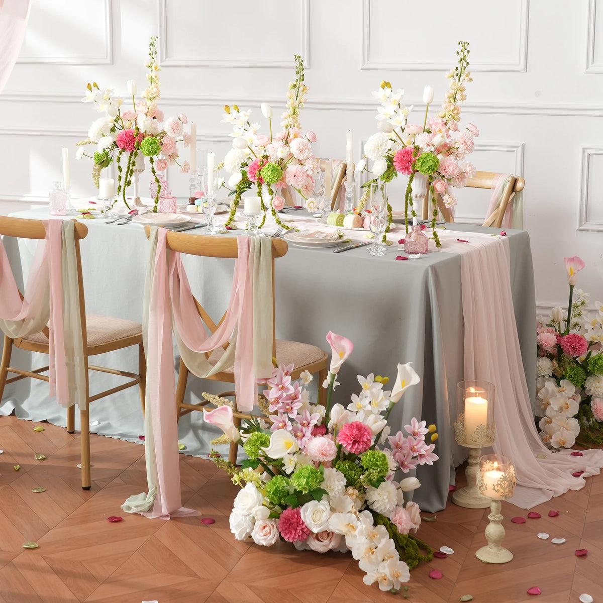 bouquets fleurs artificielles blanc rose vert bouquet feuillage classique décoration mariage anniversaire table extérieur