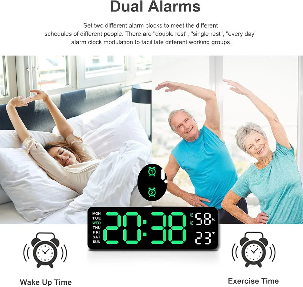 horloge murale numérique moderne carrée noir vert affichage LED radio luminova