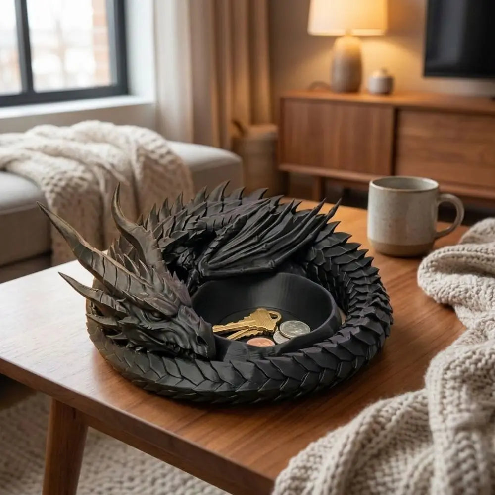 support bijoux dragon noir blanc gris gothique fantaisie porte clés décoration fantastique gothique