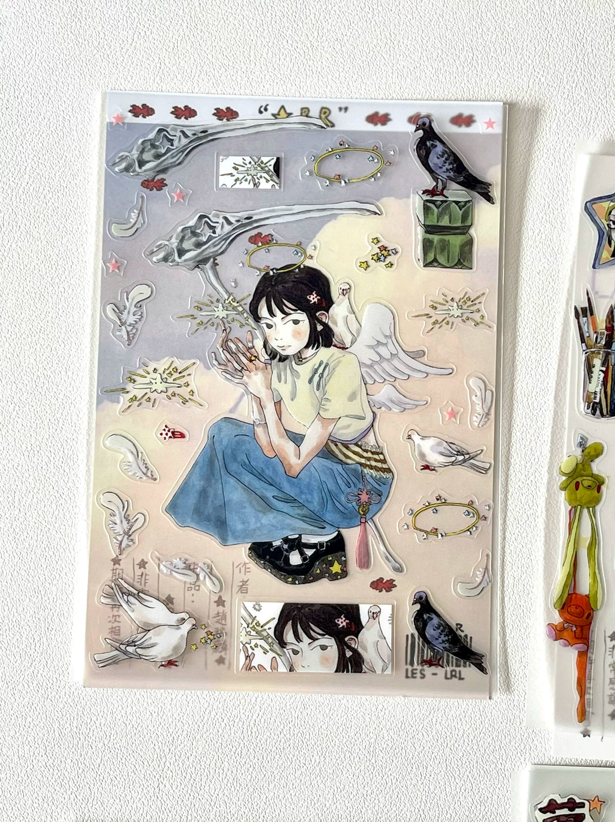 sticker multicolore personnages animaux motifs floraux art japonais diy scrapbooking illustrations fantaisistes