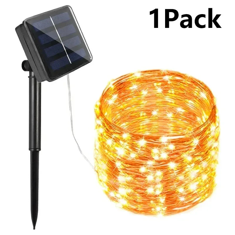 guirlande lumineuse solaire dorée 100 led 12m moderne ip44 abs spikes minimalisteextérieur