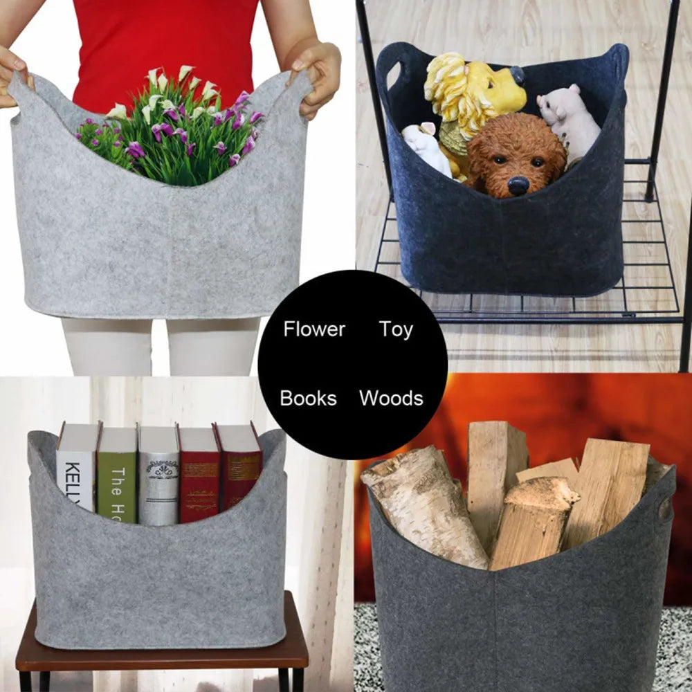 panier rangement pliable feutré gris rustique minimaliste fleurs fruits légumes jouets vêtements deux poignées