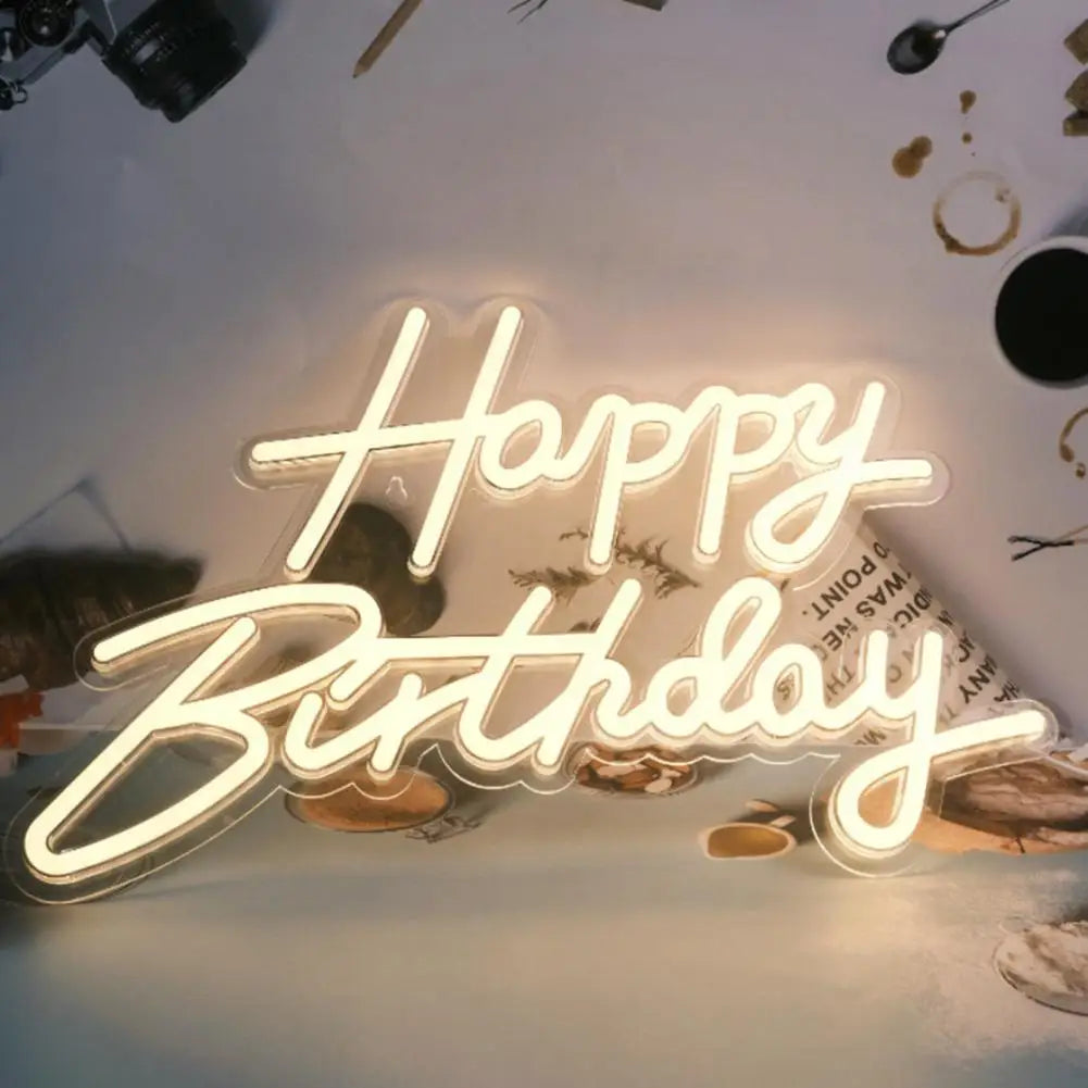 lampe néon happy birthday blanc moderne acrylique alimentée usb réglable fête anniversaire