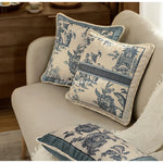 coussin vintage motif traditionnel beige bleu oiseaux fleurs structure respectueux environnement polyester doux 30x50cm