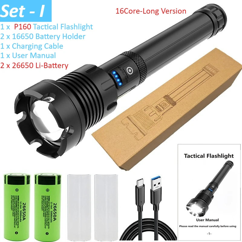 lampe torche rechargeable 15000mAh LED 2300lm zoomable USB moderne résistante autodéfense banque alimentation