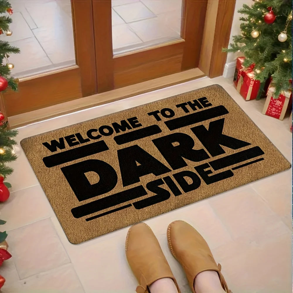 tapis moderne bienvenue dark side marron noir lettres relief antidérapant polyester salon chambreentrée