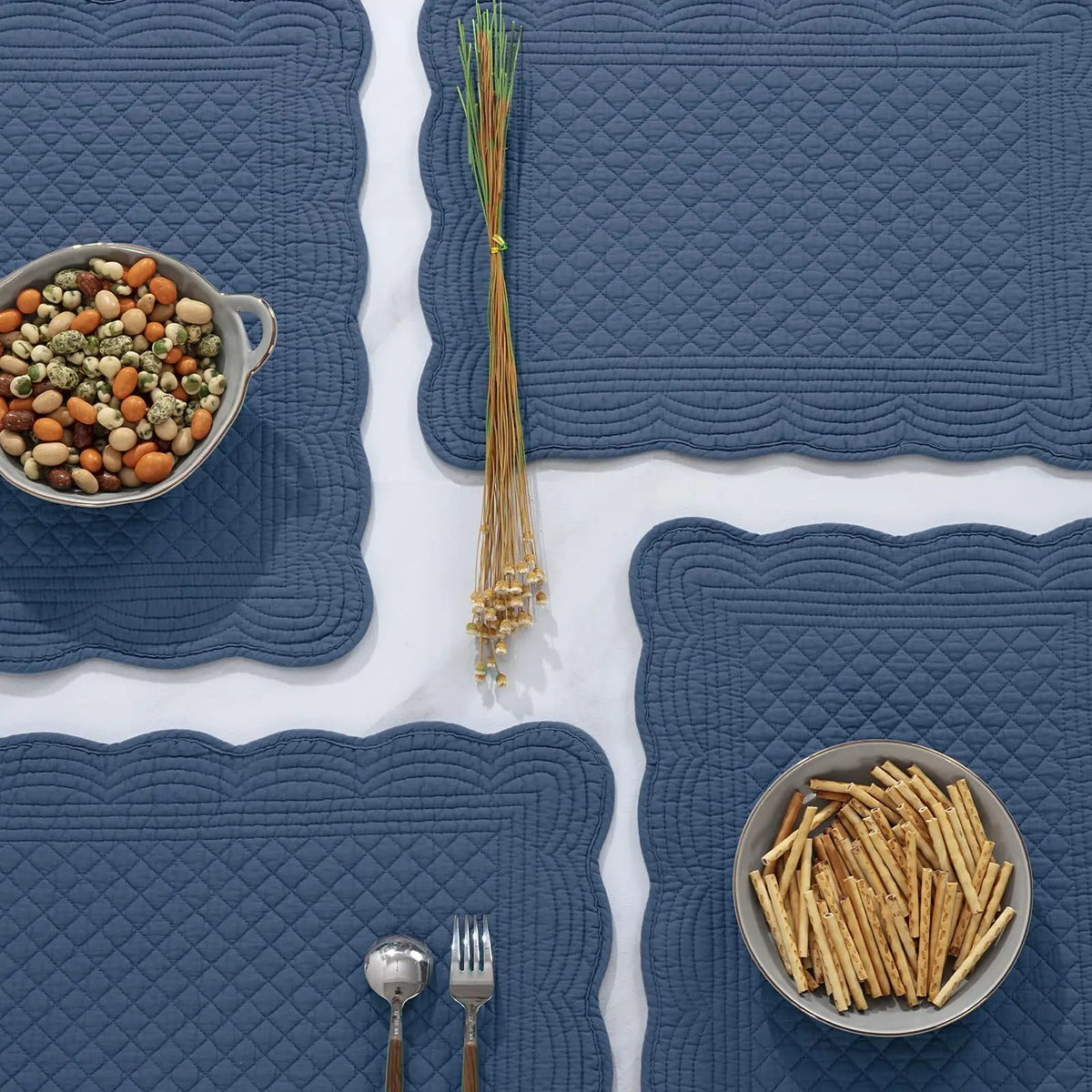 tapis table rectangle bleu marine quilté géométrique respectueux environnement 18x13 inches