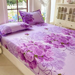 drap lit moderne violet blanc motifs roses floral taille 120x200 150x200 180x200 200x220 90x200
