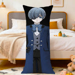 coussin allongé anime violet bleu blanc fleurs stylisées personnages 100 polyester double face imprimé