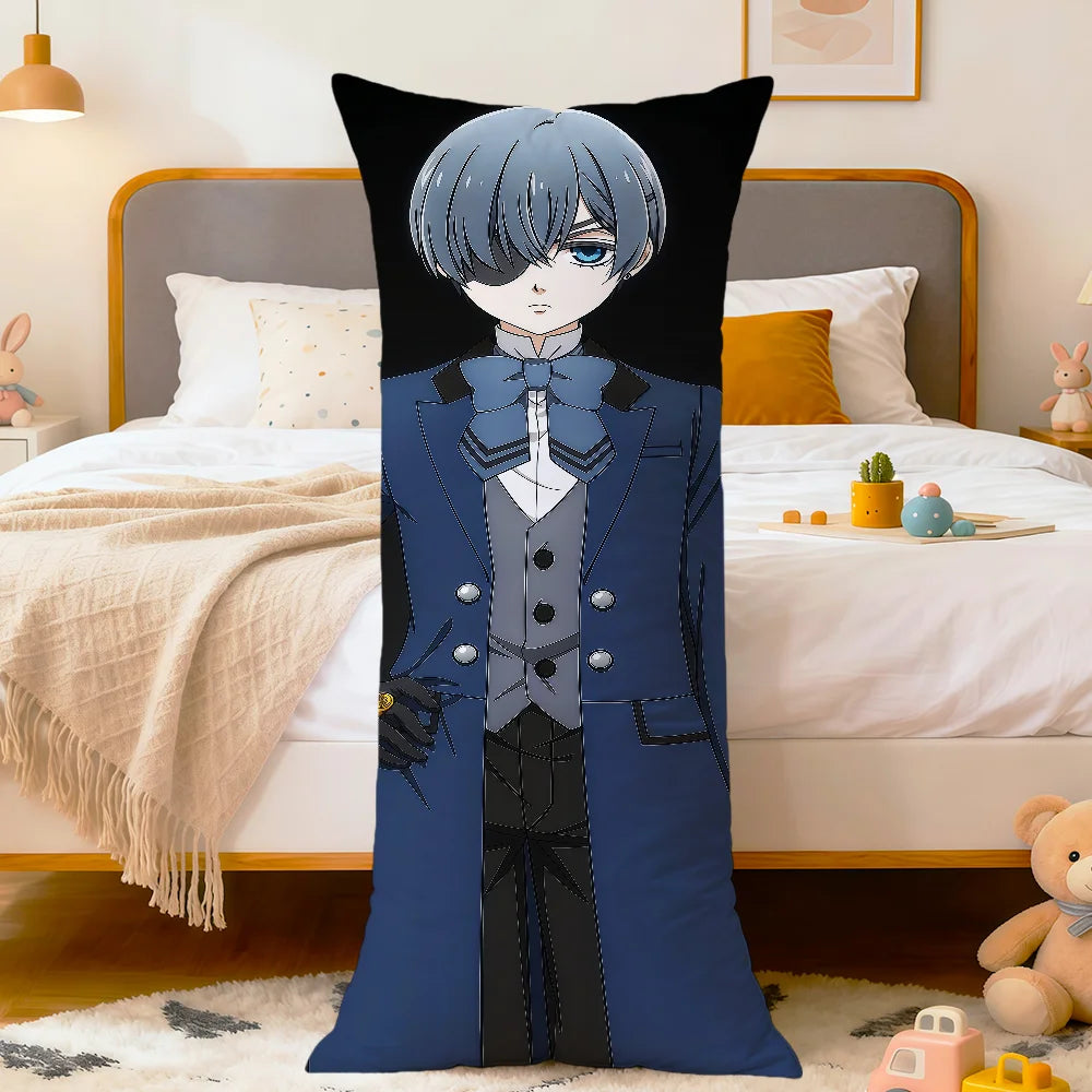 coussin allongé anime violet bleu blanc fleurs stylisées personnages 100 polyester double face imprimé