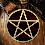tapis rond pentagramme astrologique motifs floraux moderne noir rouge chambre salon