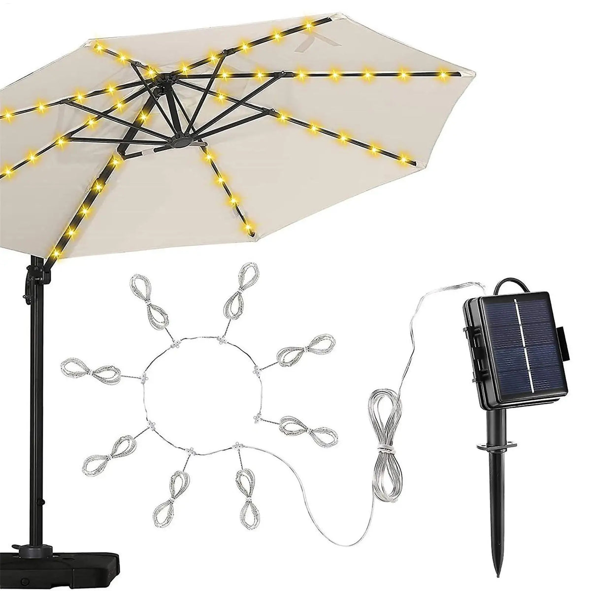 guirlande lumineuse led parasol extérieur modes ip67 étanche chaleur ambiance nocturne jardin plage