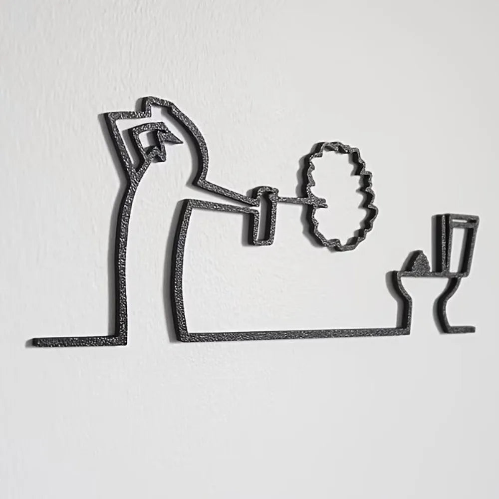 décoration murale homme accroupi graphique moderne noir blanc
