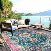 tapis bohème oriental motifs floraux bleu turquoise jaune 100x160cm 180x250cmextérieur