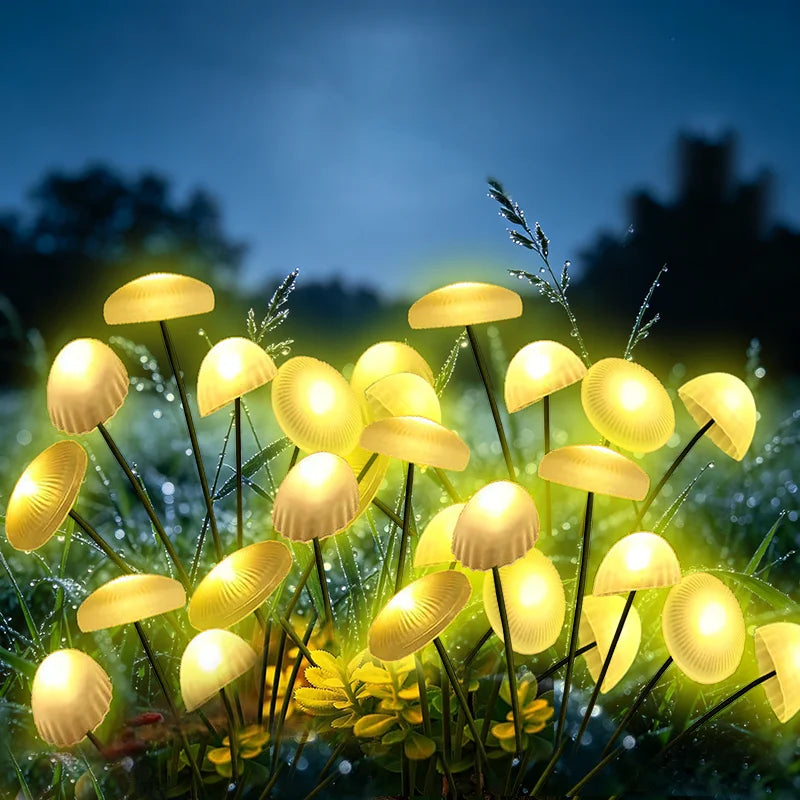 lumières solaires extérieures modernes forme champignon blanc jaune bleu rose vert jardin patio autonomes