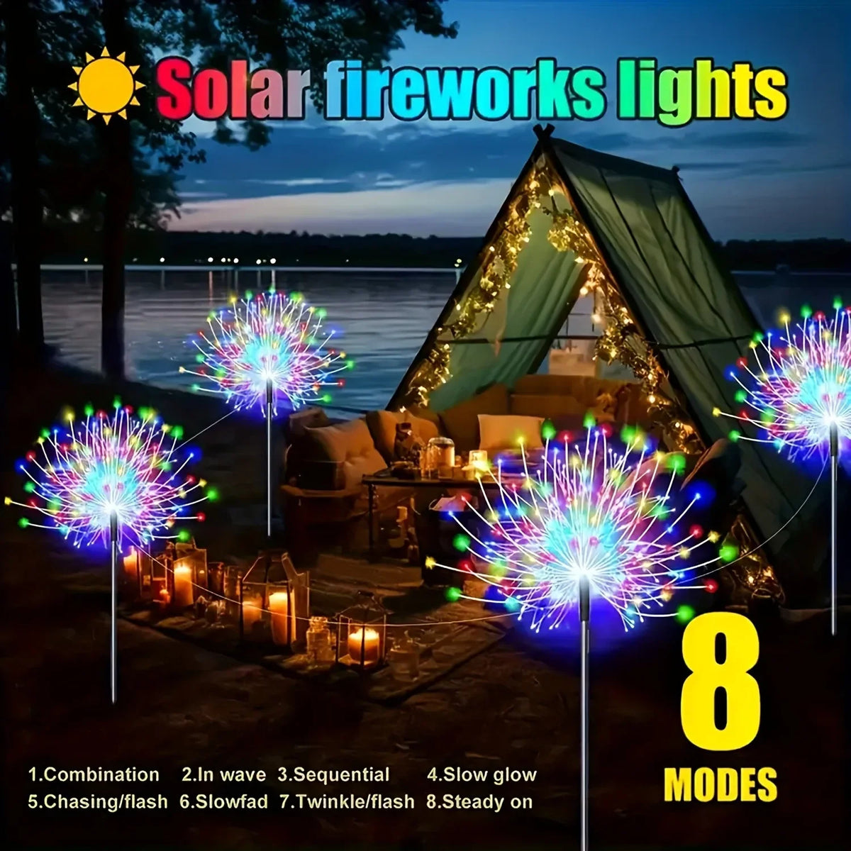 lumière solaire feu d'artifice multicolore moderne extérieure clignotante jardin allée patio festif led autonomes