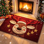 tapis sol antidérapant rennes souriants étoiles dorées extérieur entrée noël moderne rouge beige doré