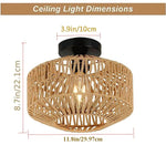 plafonnier suspendu rotin tressé rustique lampes salon chambre semi transparent E27