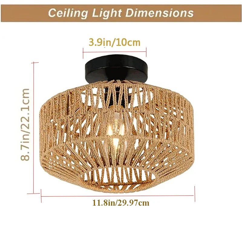 plafonnier suspendu rotin tressé rustique lampes salon chambre semi transparent E27