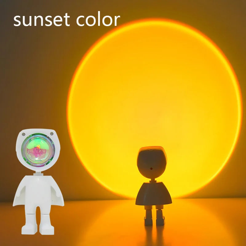 lampe projecteur coucher soleil couleurs changeables robot humanoïde moderne minimaliste blanc gris orange