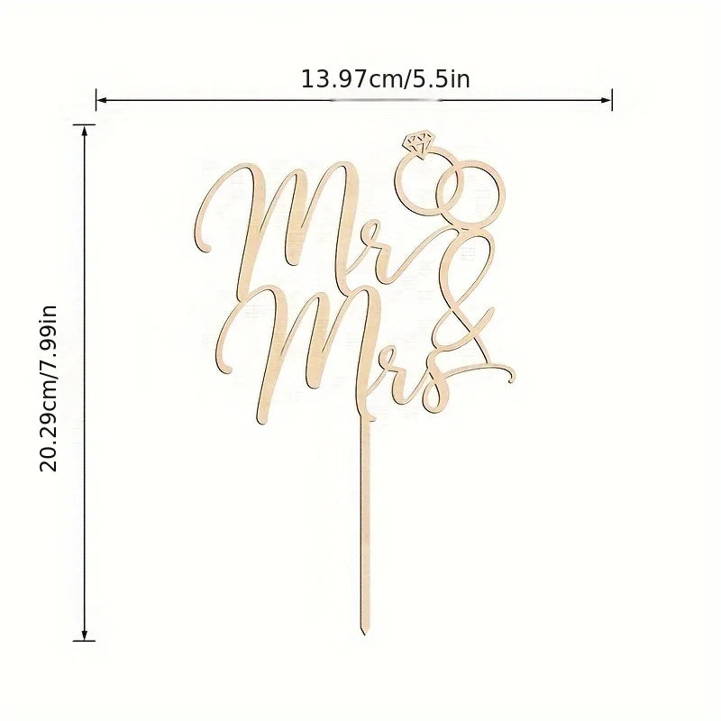 décoration gâteau mariage mr mrs lettres calligraphiées alliances diamant tige bois