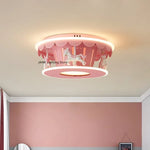 lampe enfantine rose carrousel chevaux blancs moderne éclairage chambre enfants interrupteur bouton LED